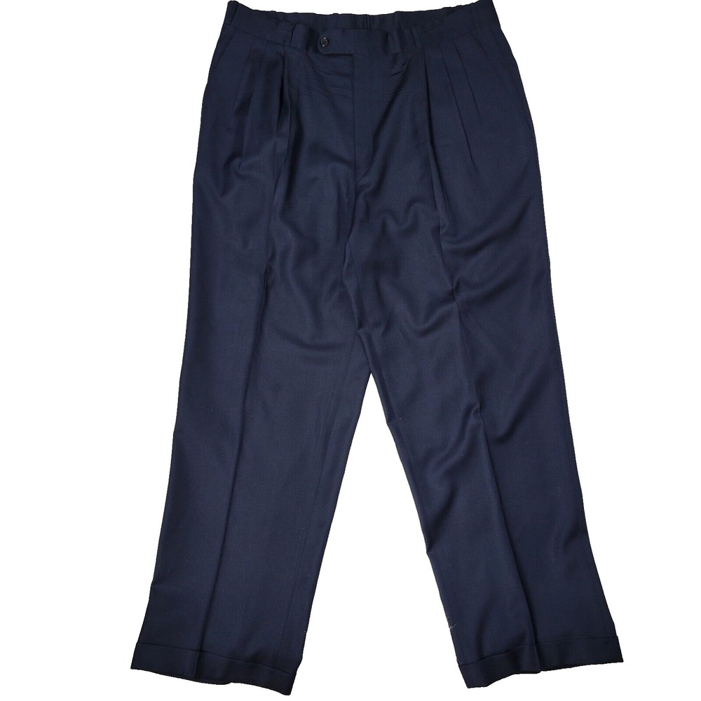 Villa Di Roma 100% Pure Wool Pleated Made In Italy Mens 36 Black Dress Pants‎